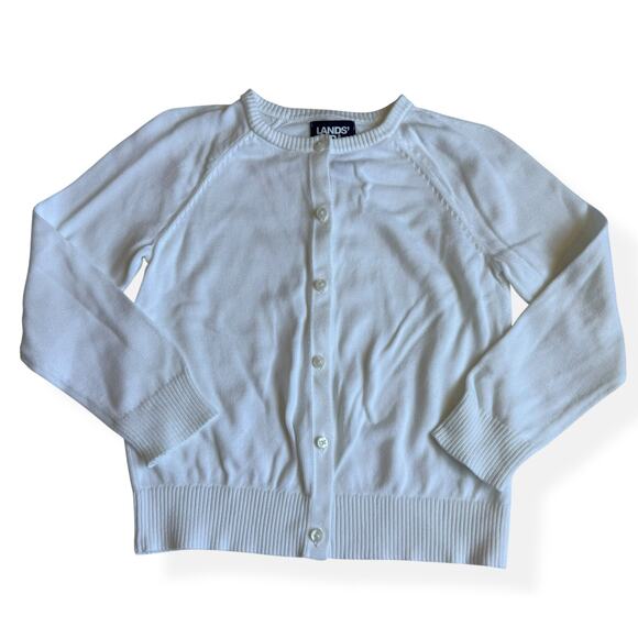 Lands End School Uniform Girls Cotton Modal Cardigan Sweater White Small 6-7 - Picture 1 of 8